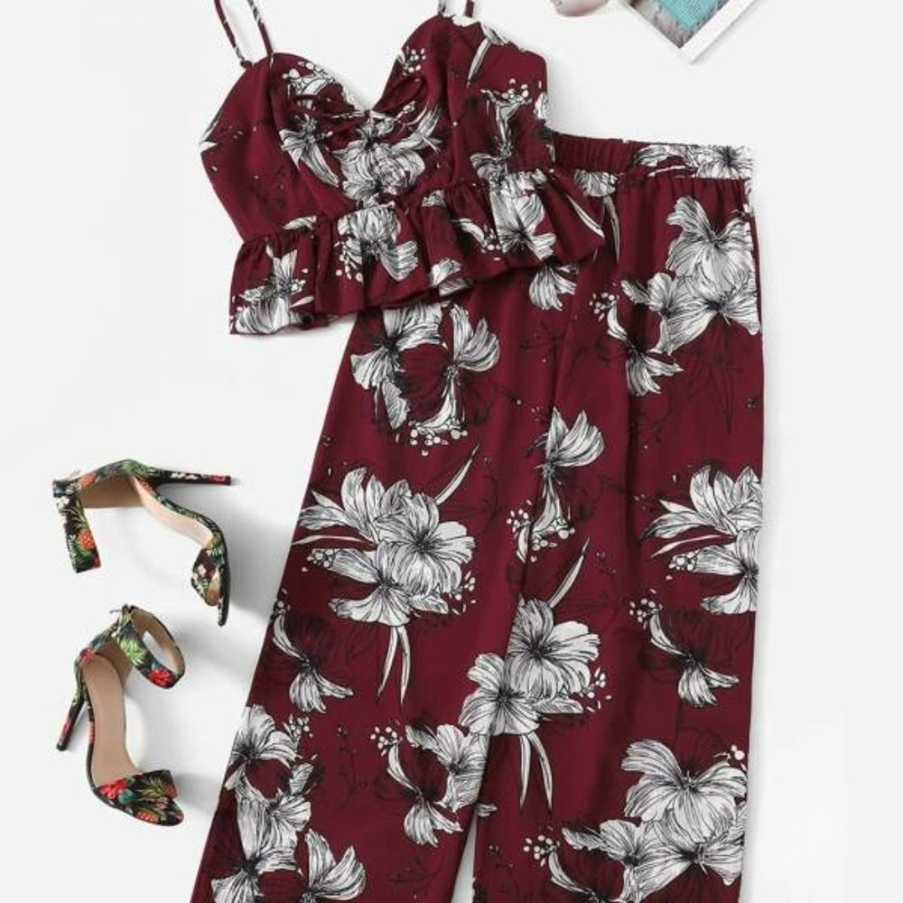 Shein Plus Floral Print Cami & Pants (wide) Suit
